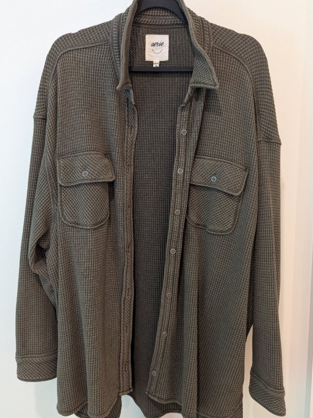 Aerie LumberJane Waffle Shacket | Olive Green Oversized Slouchy | Sz XL